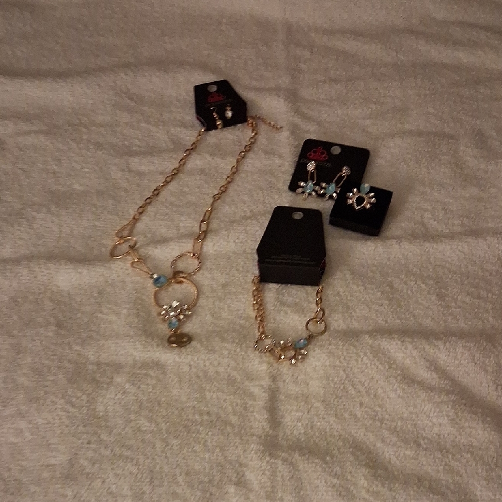 Paparazzi Gold Necklace Set with Blue Accents